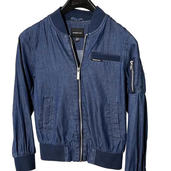 Members Only Girls' (10-12) Blue Denim Soft/Lightweight Cotton Bomber Jacket - Picture 3 of 10